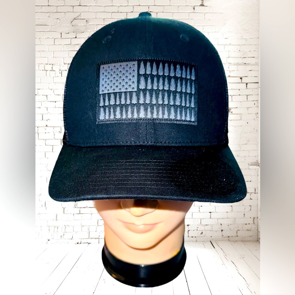 Columbia Hat Cap Fitted Adult One Size Black Trucker Cotton USA Flag Fish Camp